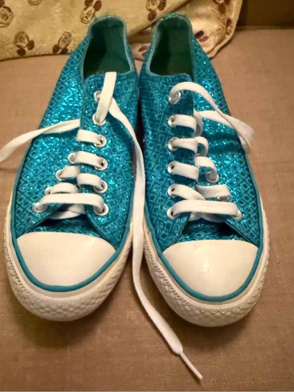 Turquoise Glitter Lace-Up Sneakers